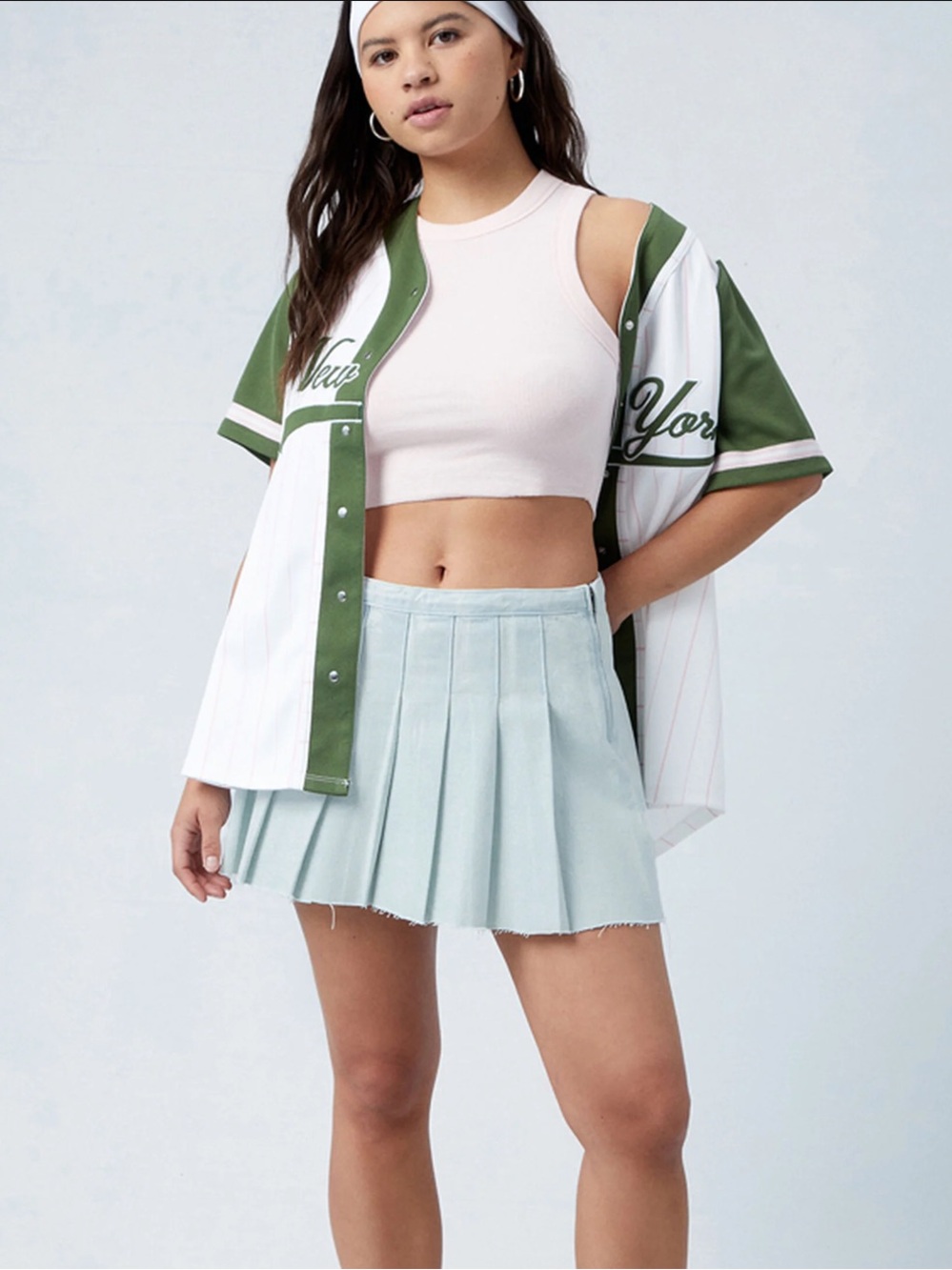 Pacsun Eco Light Indigo Mid Rise Pleated Denim Mini Skirt